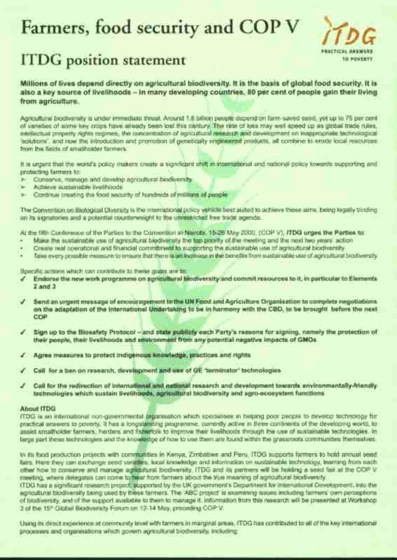 ITDG Position Statement