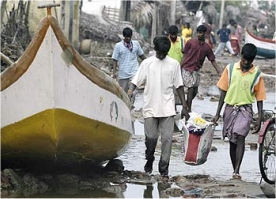 Fisherfolk escaping the destruction